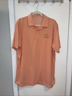 B. Draddy Men's Striped Orange Polo Shirt with Logo